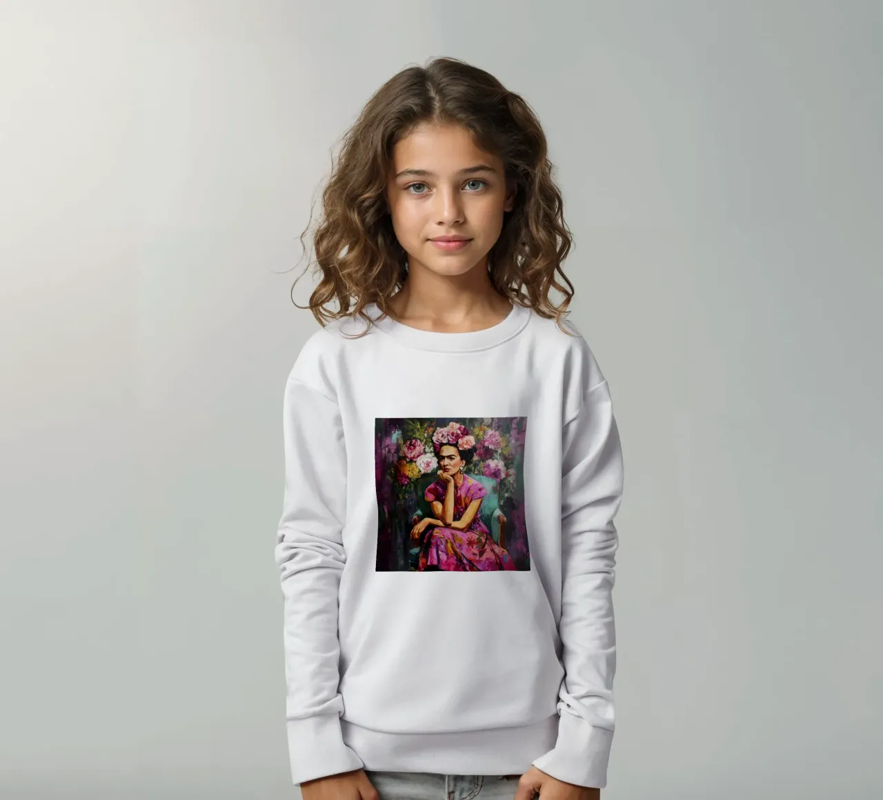 Una musa bohemia con una corona de rosas y flores sudadera para niño de Modern Muse