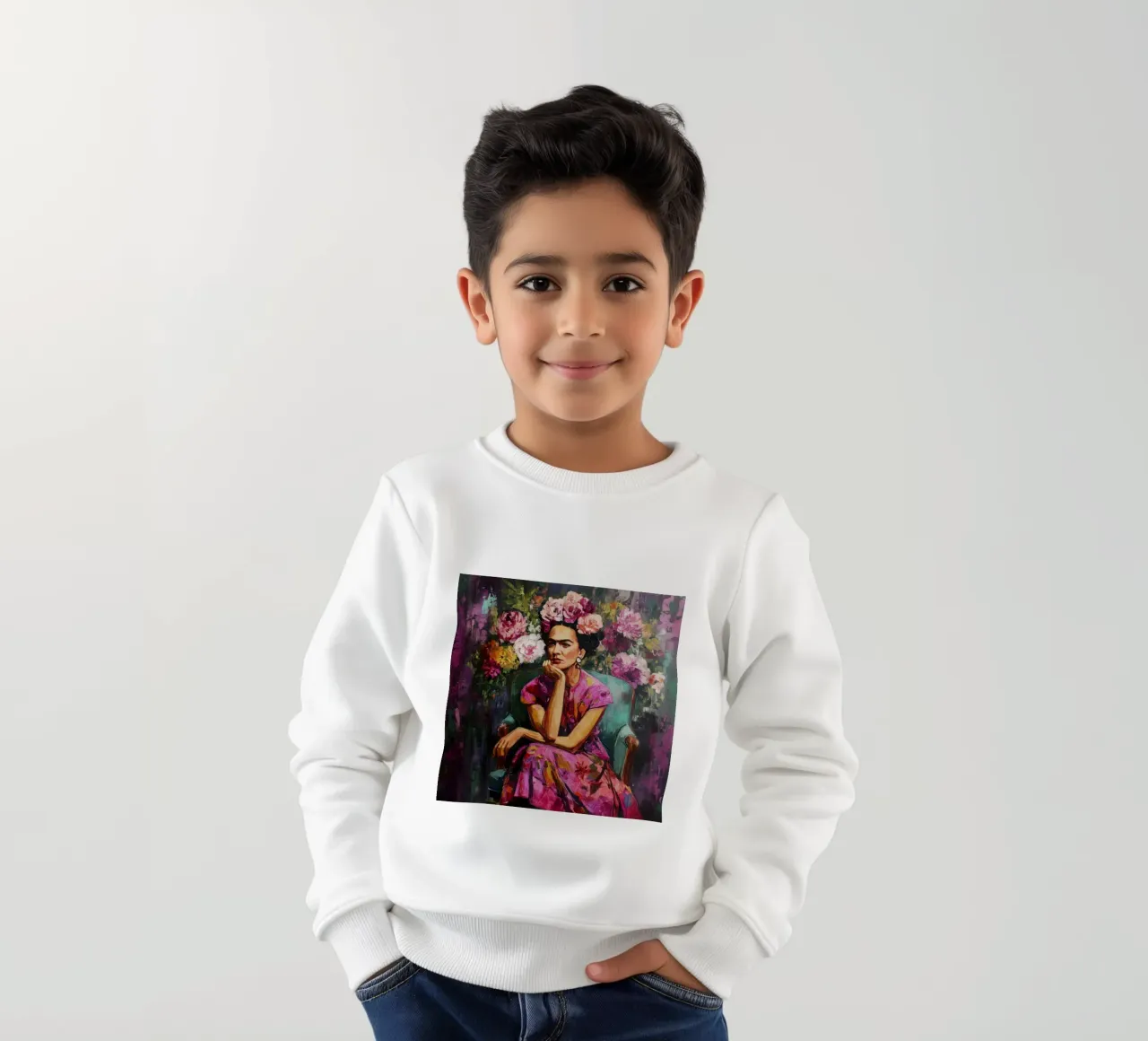 Una musa bohemia con una corona de rosas y flores sudadera para niño de Modern Muse