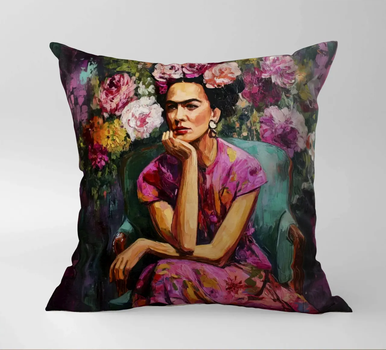 Audace musa messicana con rose e fiori cuscino da Modern Muse