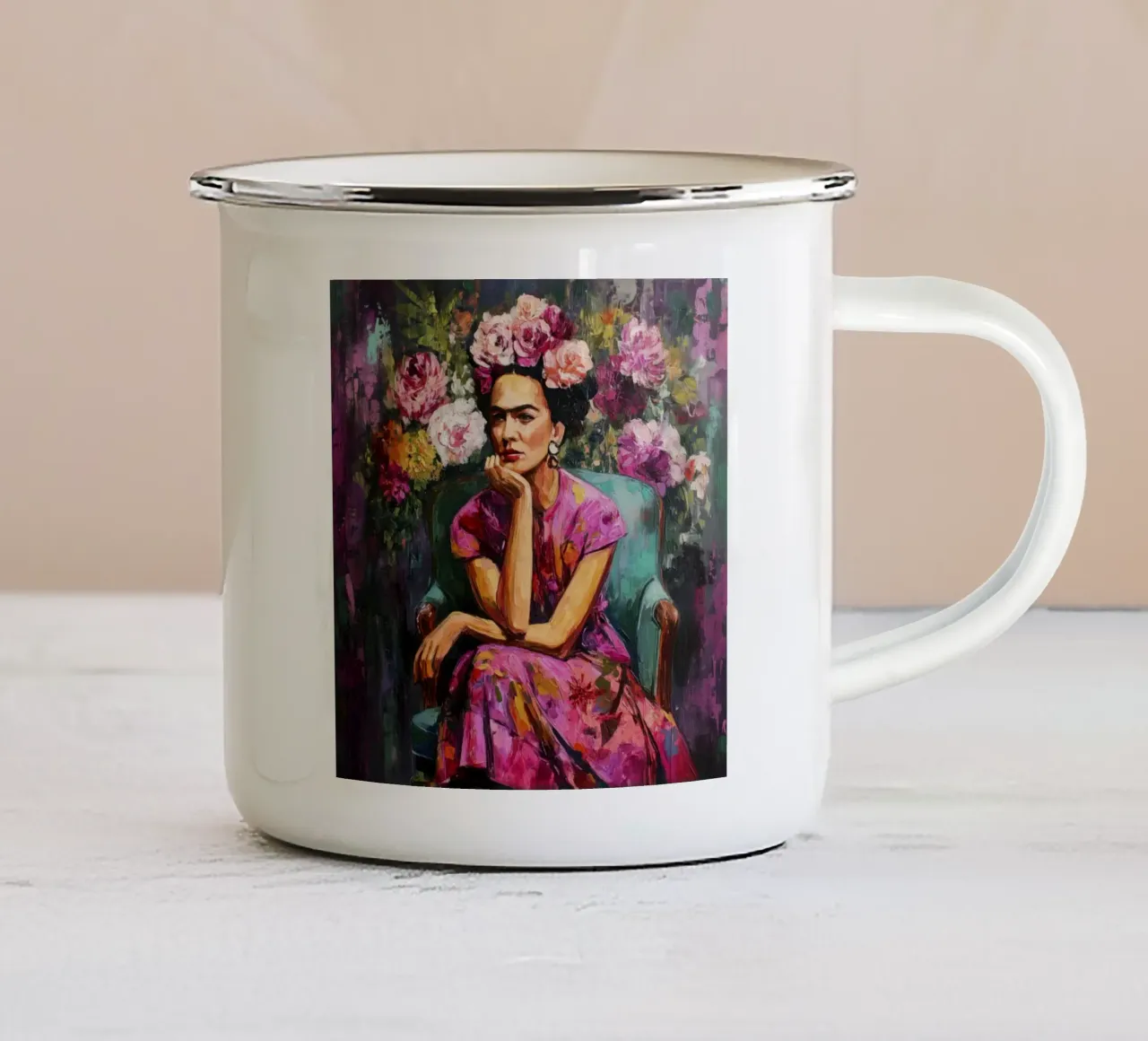 Audace musa messicana con rose e fiori tazza in smalto da Modern Muse