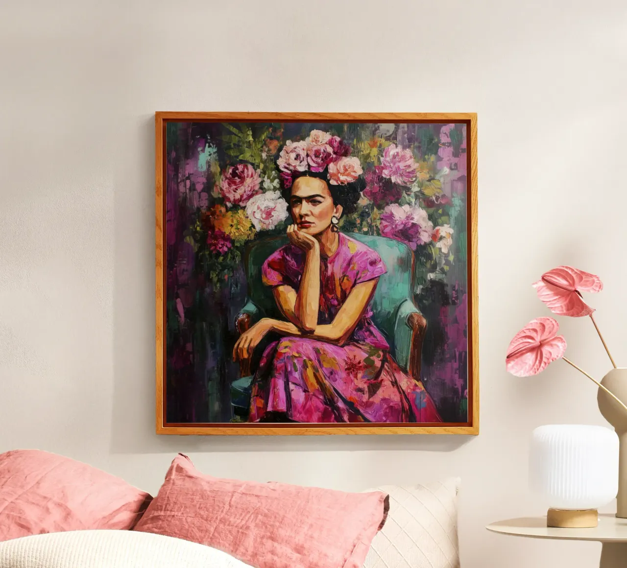 Una musa bohemia con una corona de rosas y flores metacrilato de Modern Muse