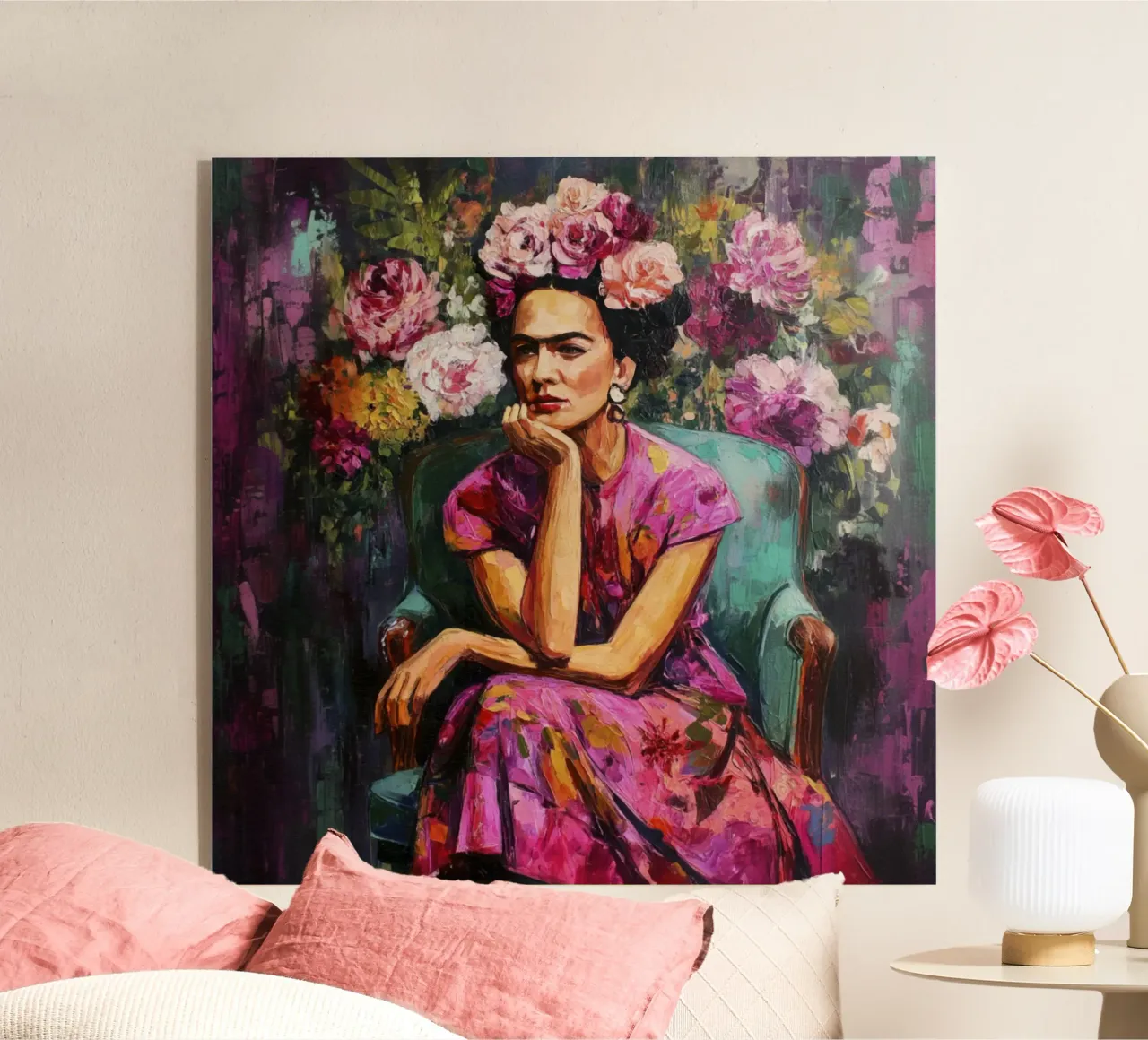Una musa bohemia con una corona de rosas y flores metacrilato de Modern Muse