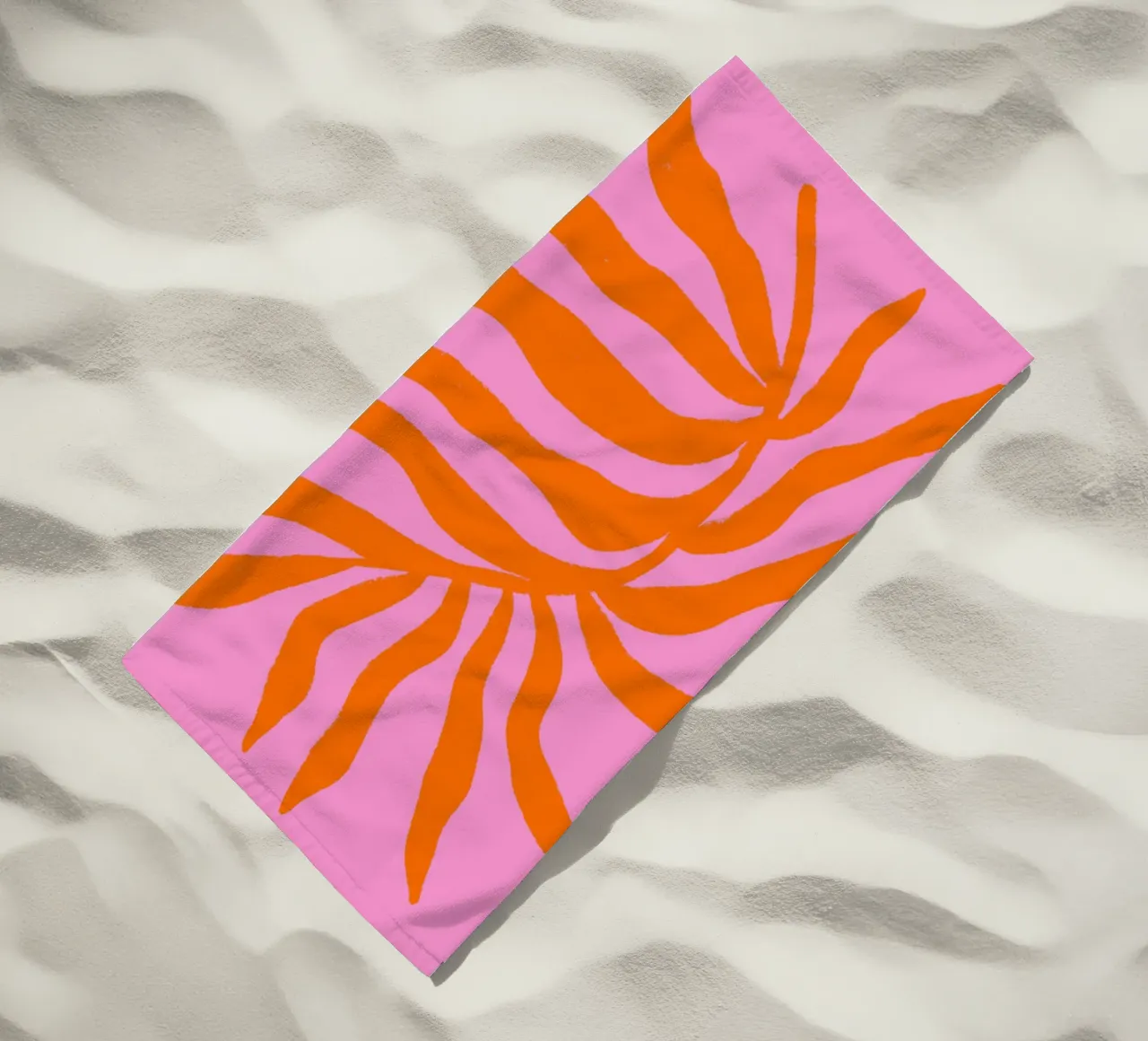 Orange Silhouette Textured Branch on Pink beach towel by Wackapacka