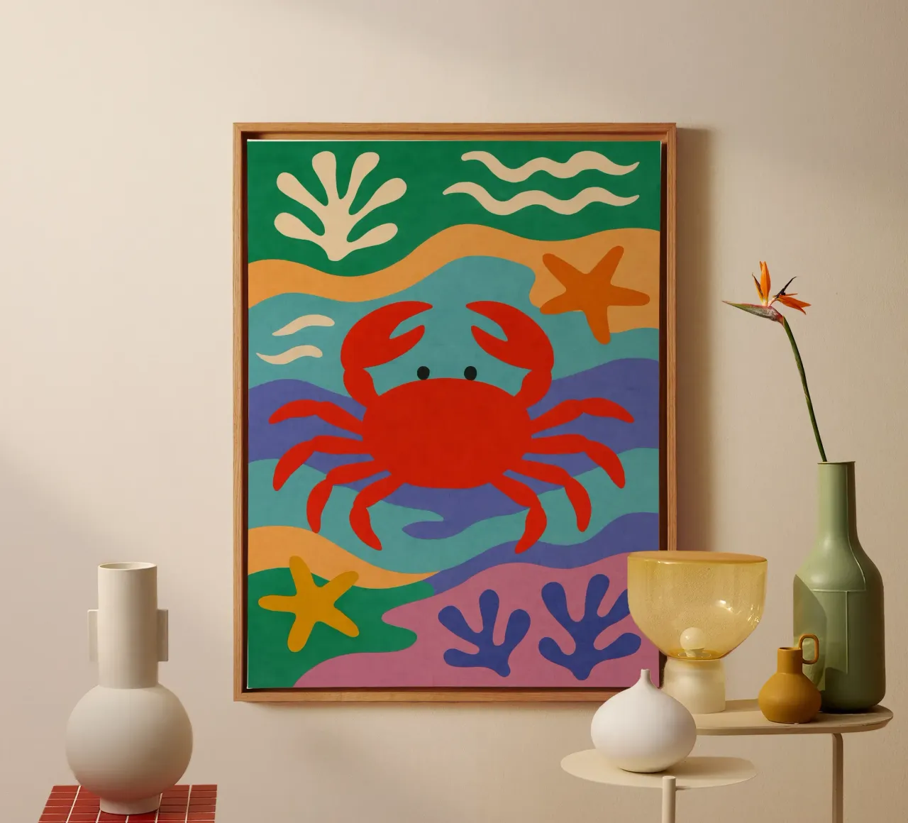 Crab And Sea No 01 tela con Cornice a cassetta da treechild