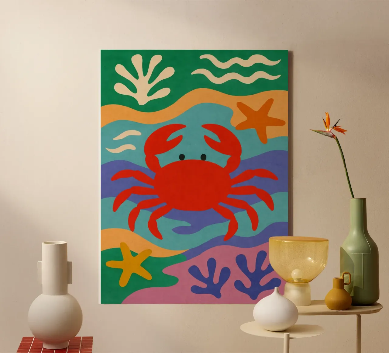 Crab And Sea No 01 tela con Cornice a cassetta da treechild
