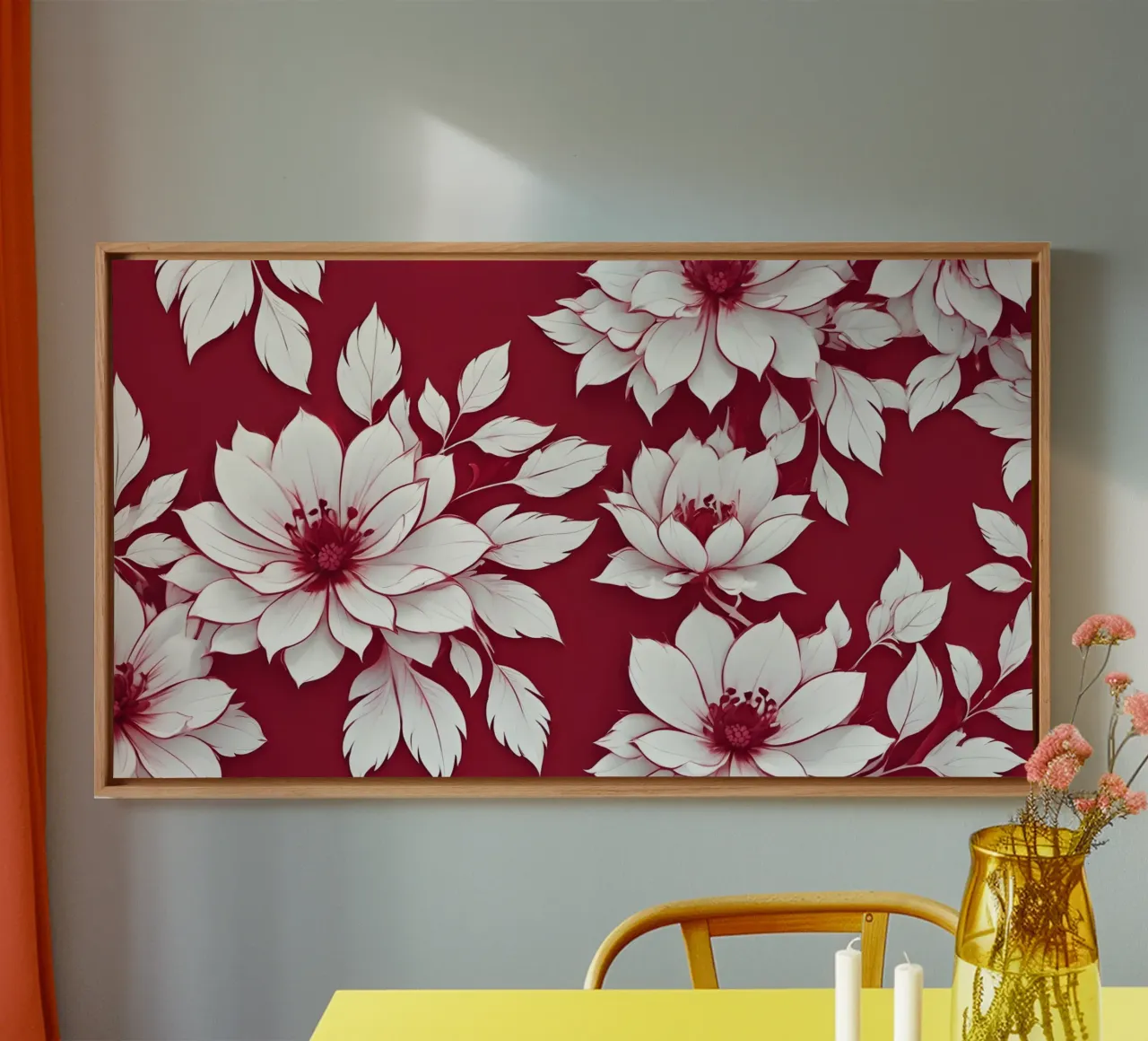 Elegante disegno floreale con fiori e foglie bianche tela con Cornice a cassetta da DesignDoodle