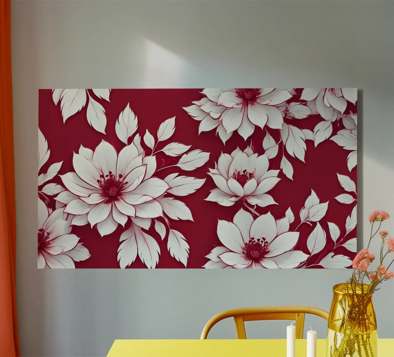Elegante disegno floreale con fiori e foglie bianche tela con Cornice a cassetta da DesignDoodle