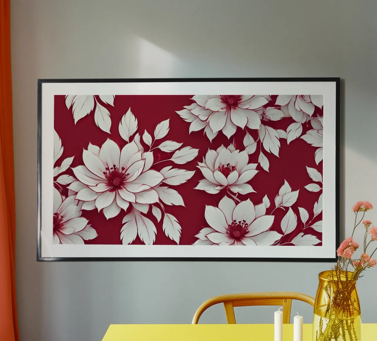 Élégant motif floral composé de fleurs et de feuilles blanches poster avec cadre en aluminium de DesignDoodle