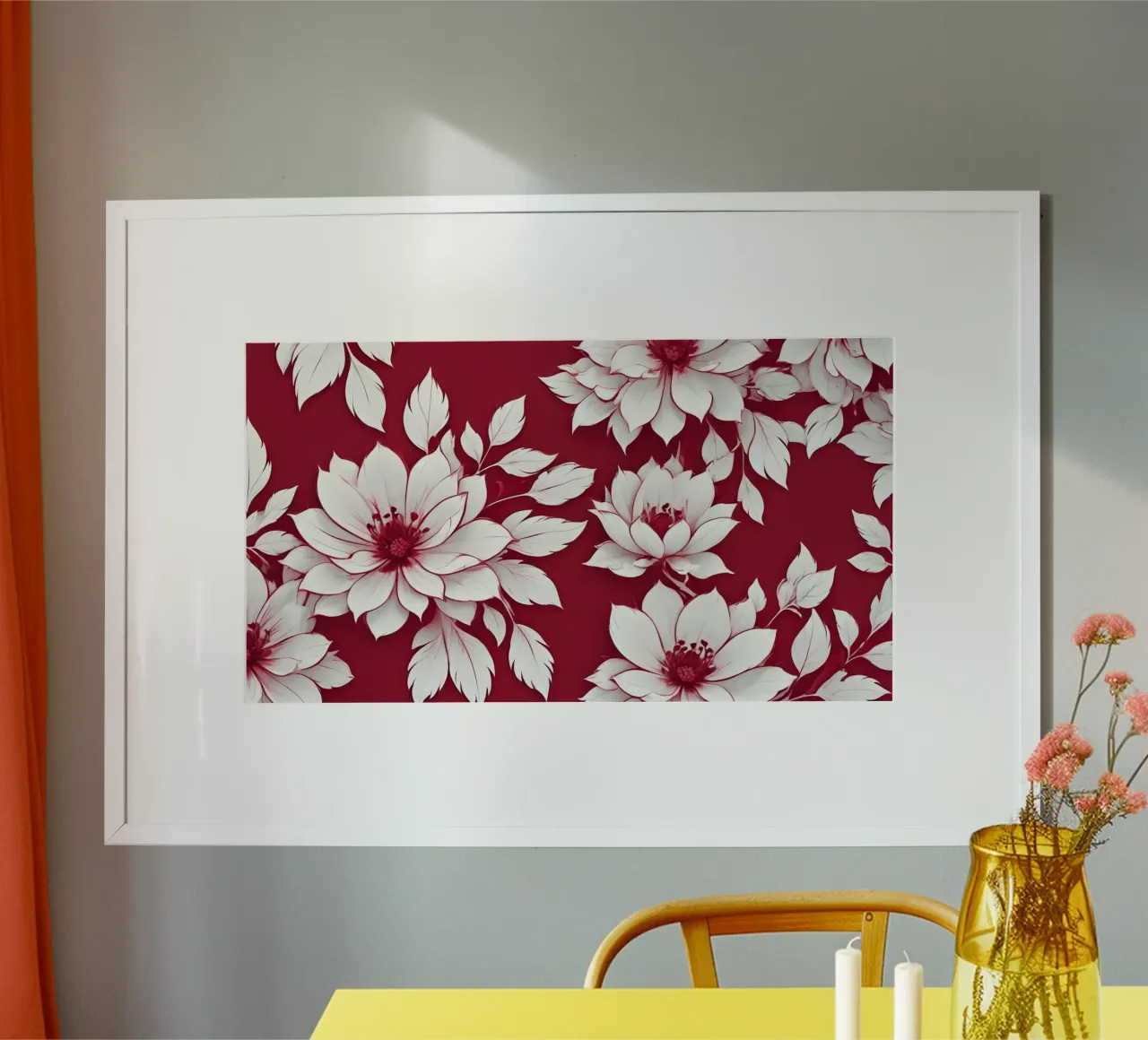 Élégant motif floral composé de fleurs et de feuilles blanches poster avec cadre en aluminium de DesignDoodle