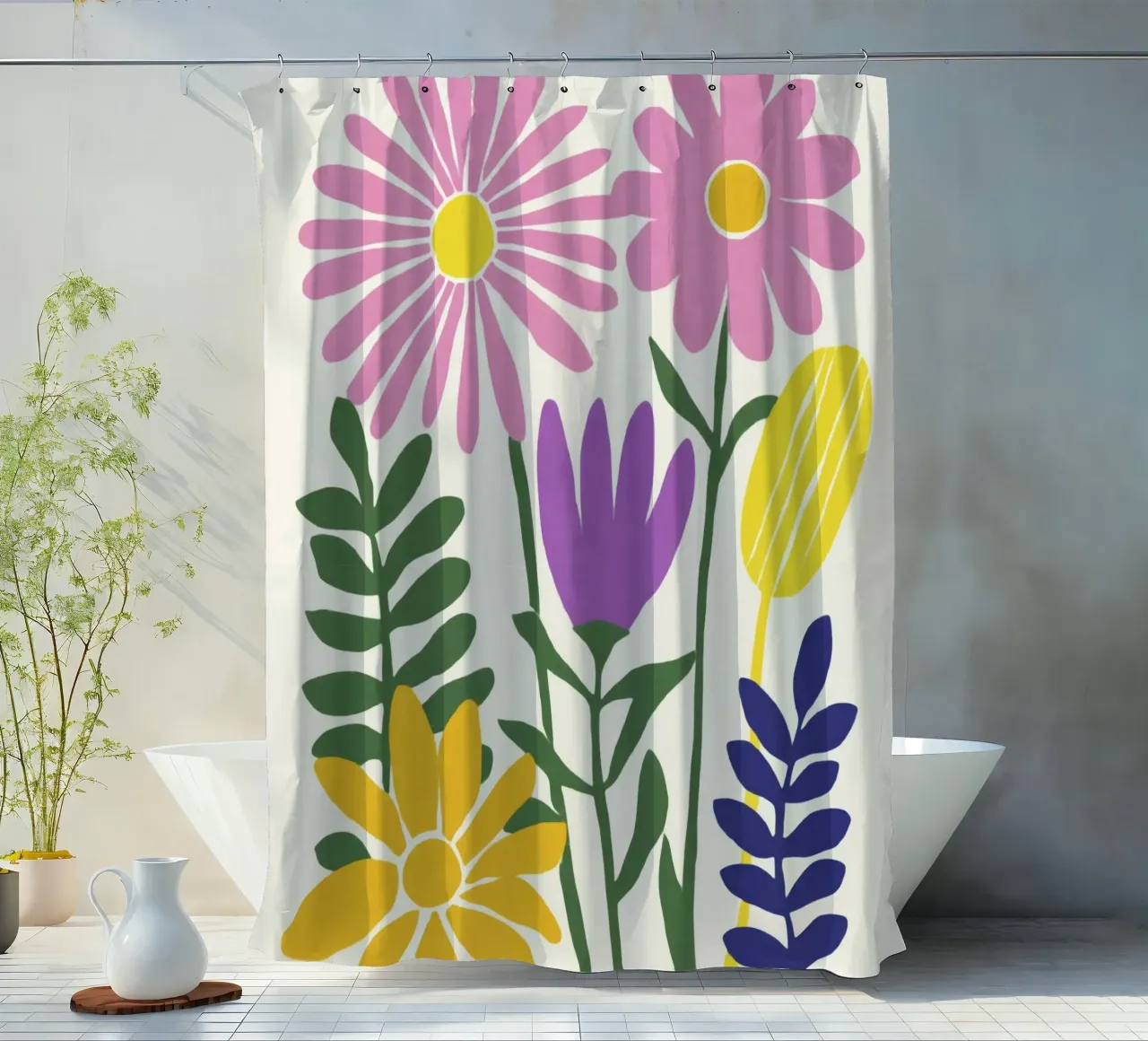 Ritaglio botanico moderno in una tavolozza di colori retrò tenda da doccia da Modern Muse