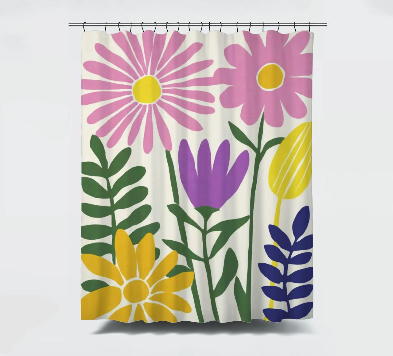 Moderner botanischer Ausschnitt in Retro-Farbpalette Duschvorhang von Modern Muse
