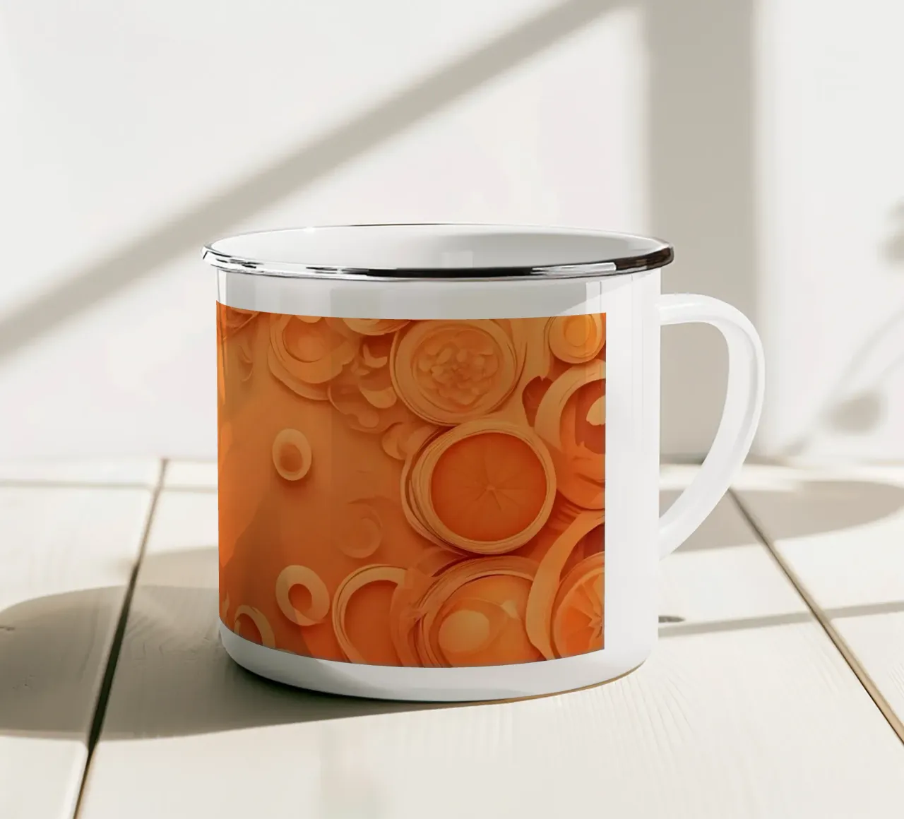 Carta da parati astratta arancione con elementi floreali tazza in smalto da DesignDoodle