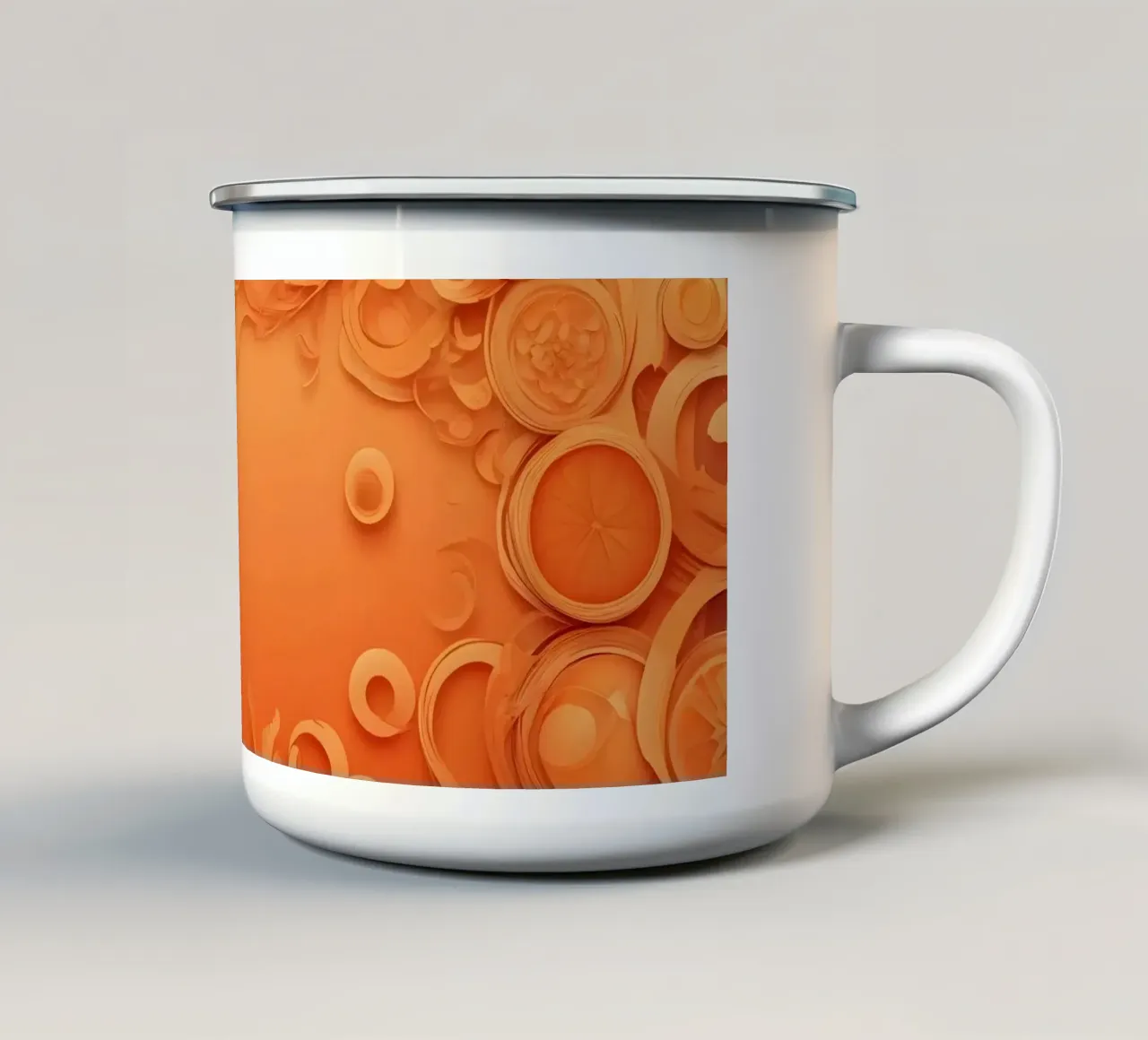 Carta da parati astratta arancione con elementi floreali tazza in smalto da DesignDoodle