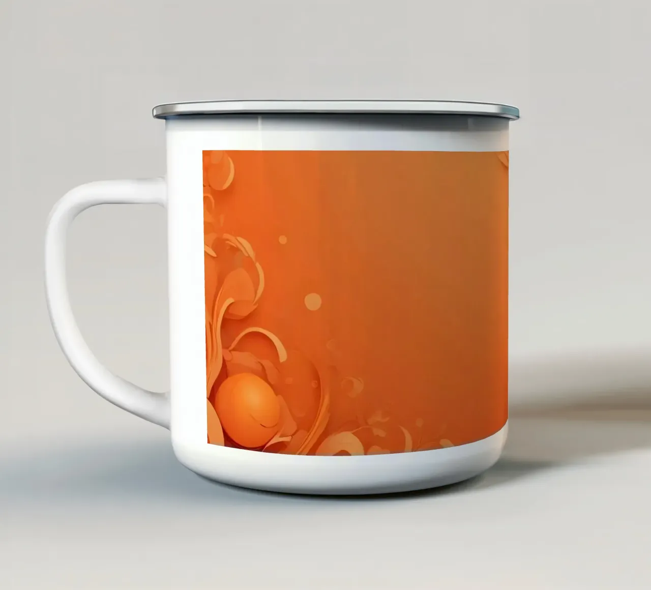 Carta da parati astratta arancione con elementi floreali tazza in smalto da DesignDoodle