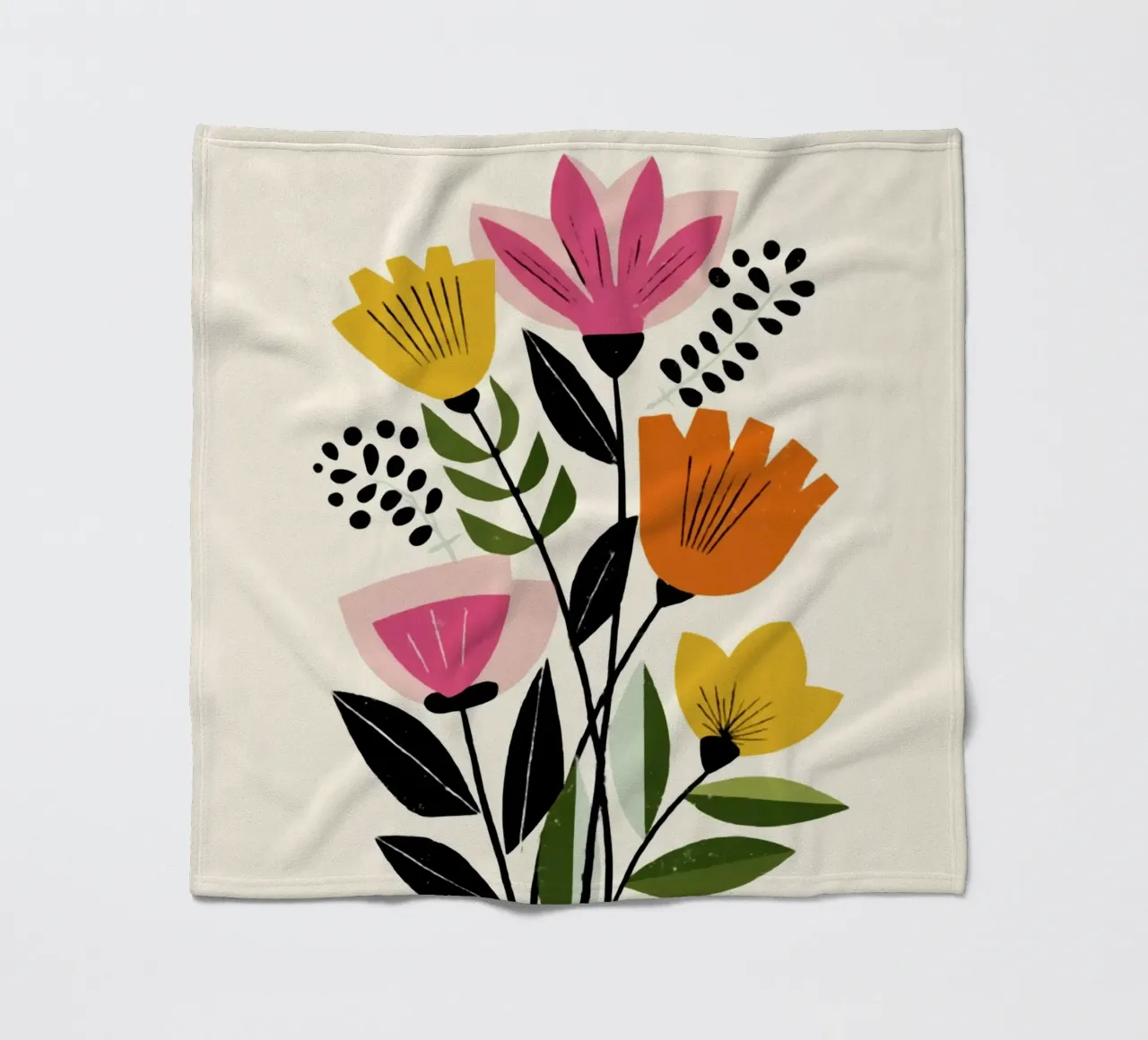 Abstract Botanical Shapes in Retro Color Mix fleece blanket by Modern Muse