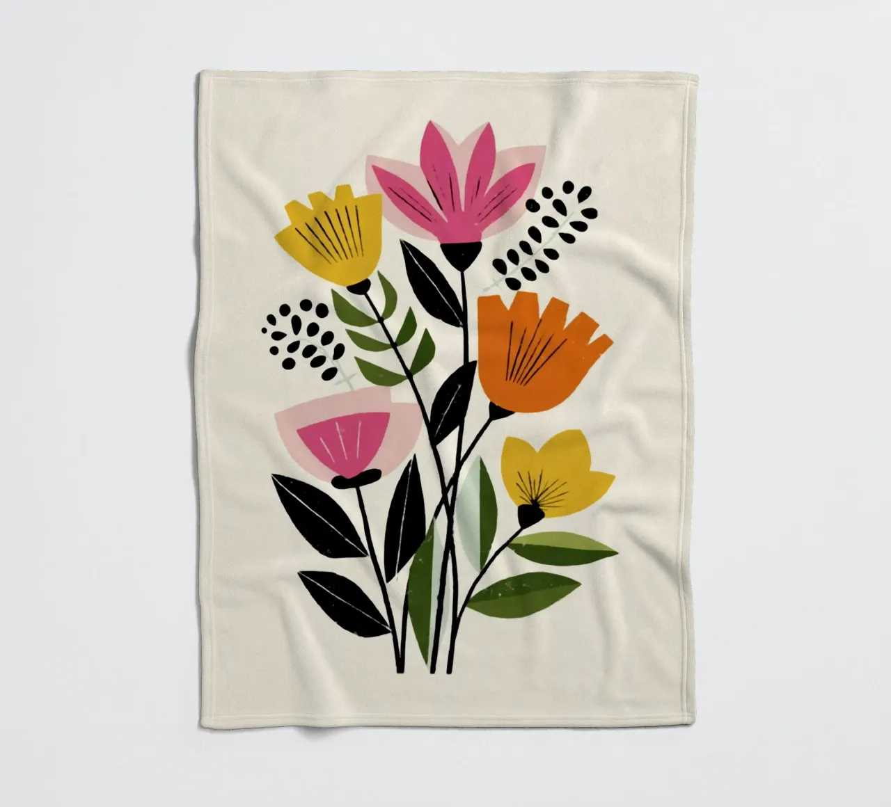 Abstract Botanical Shapes in Retro Color Mix fleece blanket by Modern Muse