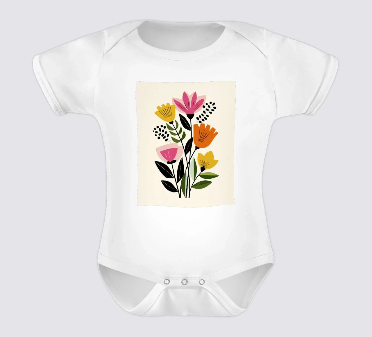 Abstrakte botanische Formen im Retro-Farbmix Kurzarm Babybody von Modern Muse