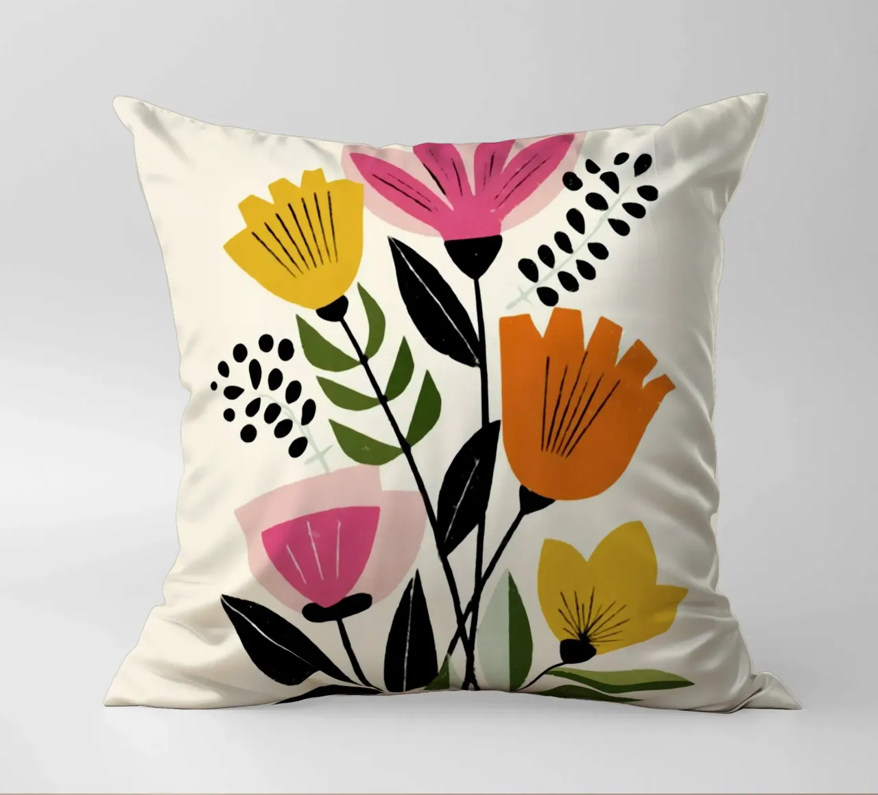 Abstracte botanische vormen in een retro kleurenmix kussen van Modern Muse