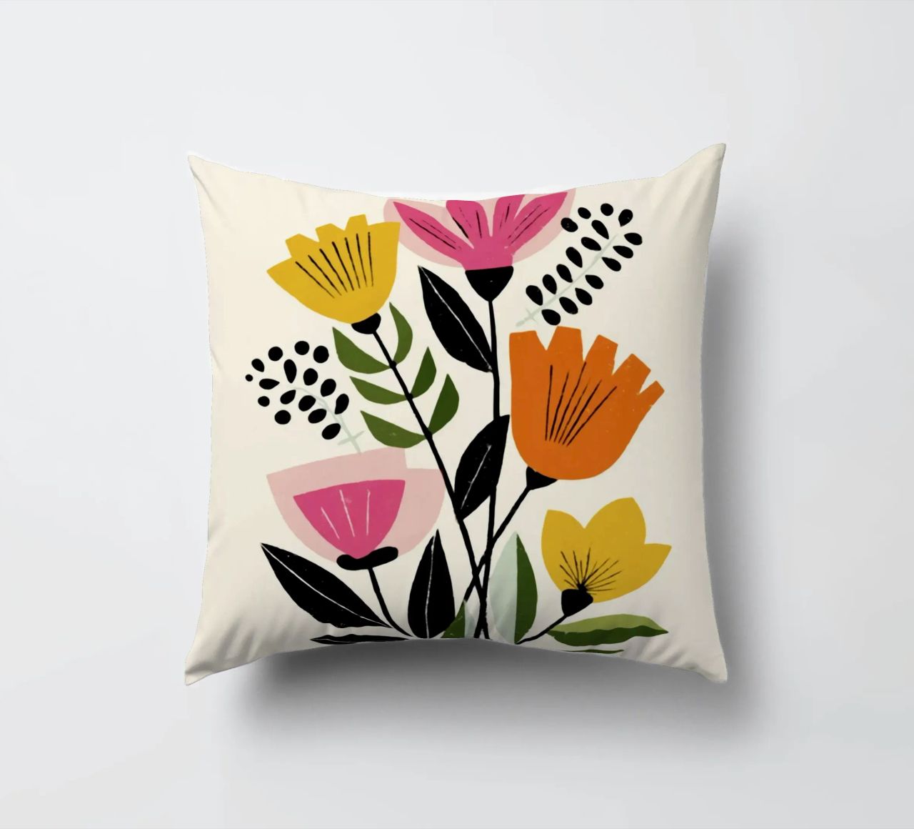 Forme botaniche astratte in un mix di colori retrò cuscino da Modern Muse