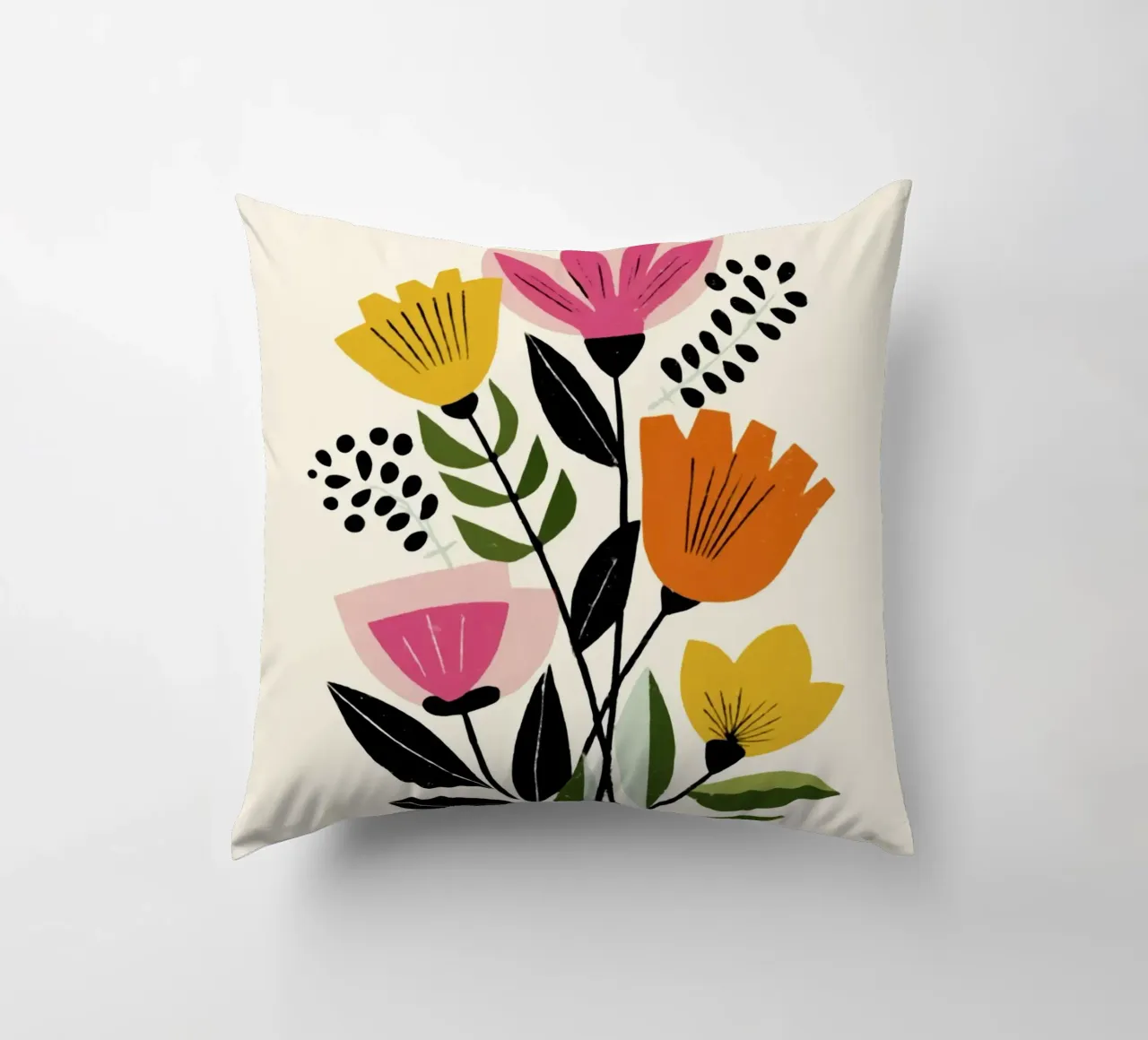 Forme botaniche astratte in un mix di colori retrò cuscino da Modern Muse