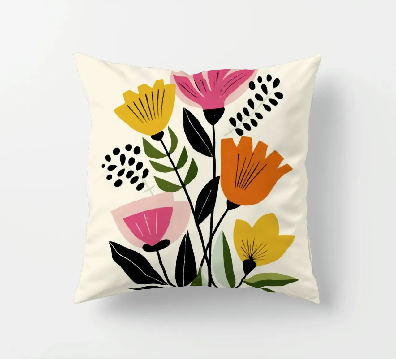Abstract Botanical Shapes in Retro Color Mix decorative cushion by Modern Muse