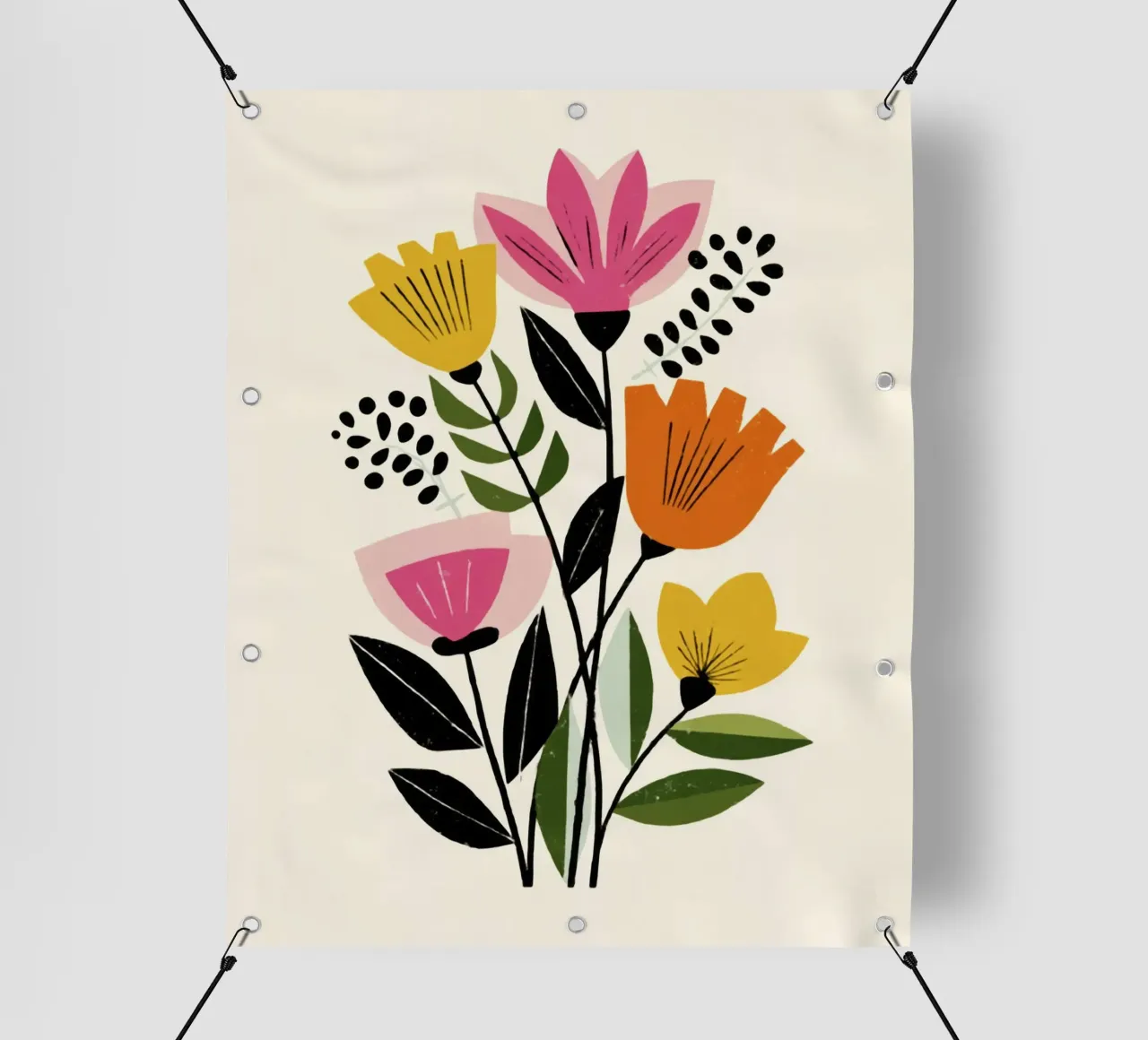 Forme botaniche astratte in un mix di colori retrò telo in pvc da Modern Muse