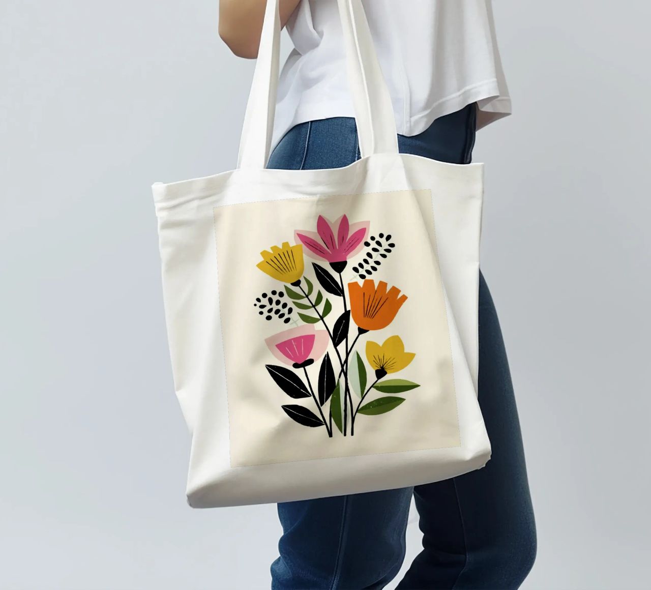 Forme botaniche astratte in un mix di colori retrò borsa in juta da Modern Muse