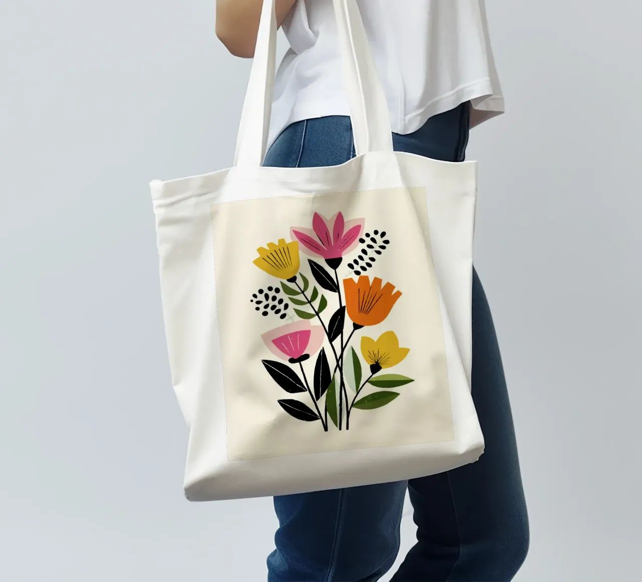 Forme botaniche astratte in un mix di colori retrò borsa in juta da Modern Muse