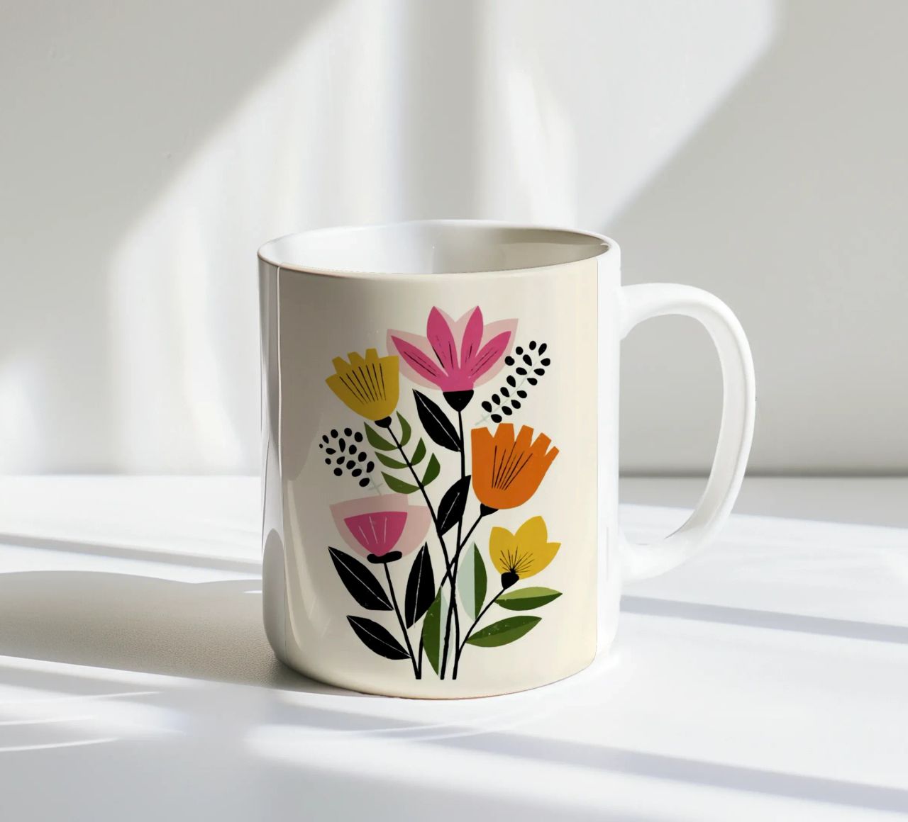 Forme botaniche astratte in un mix di colori retrò tazza in ceramica da Modern Muse