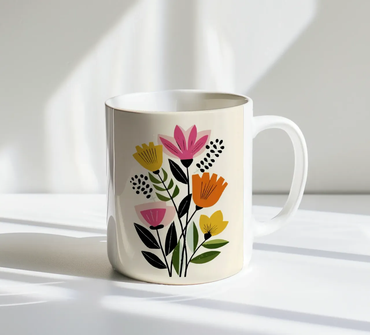 Abstracte botanische vormen in een retro kleurenmix keramische mok van Modern Muse