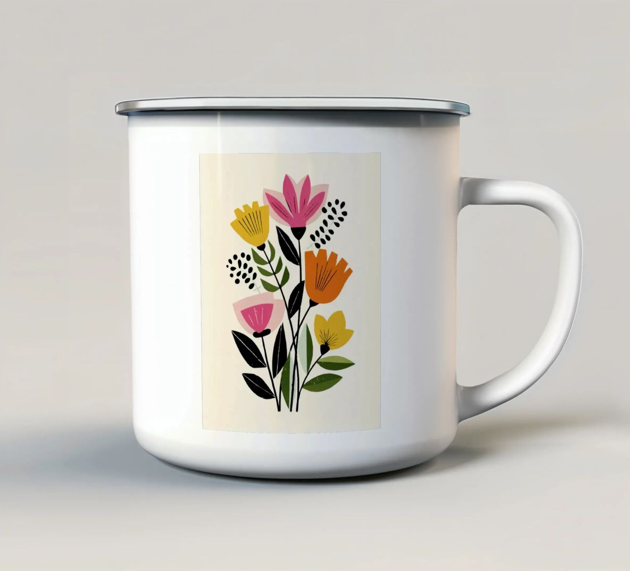 Forme botaniche astratte in un mix di colori retrò tazza in smalto da Modern Muse
