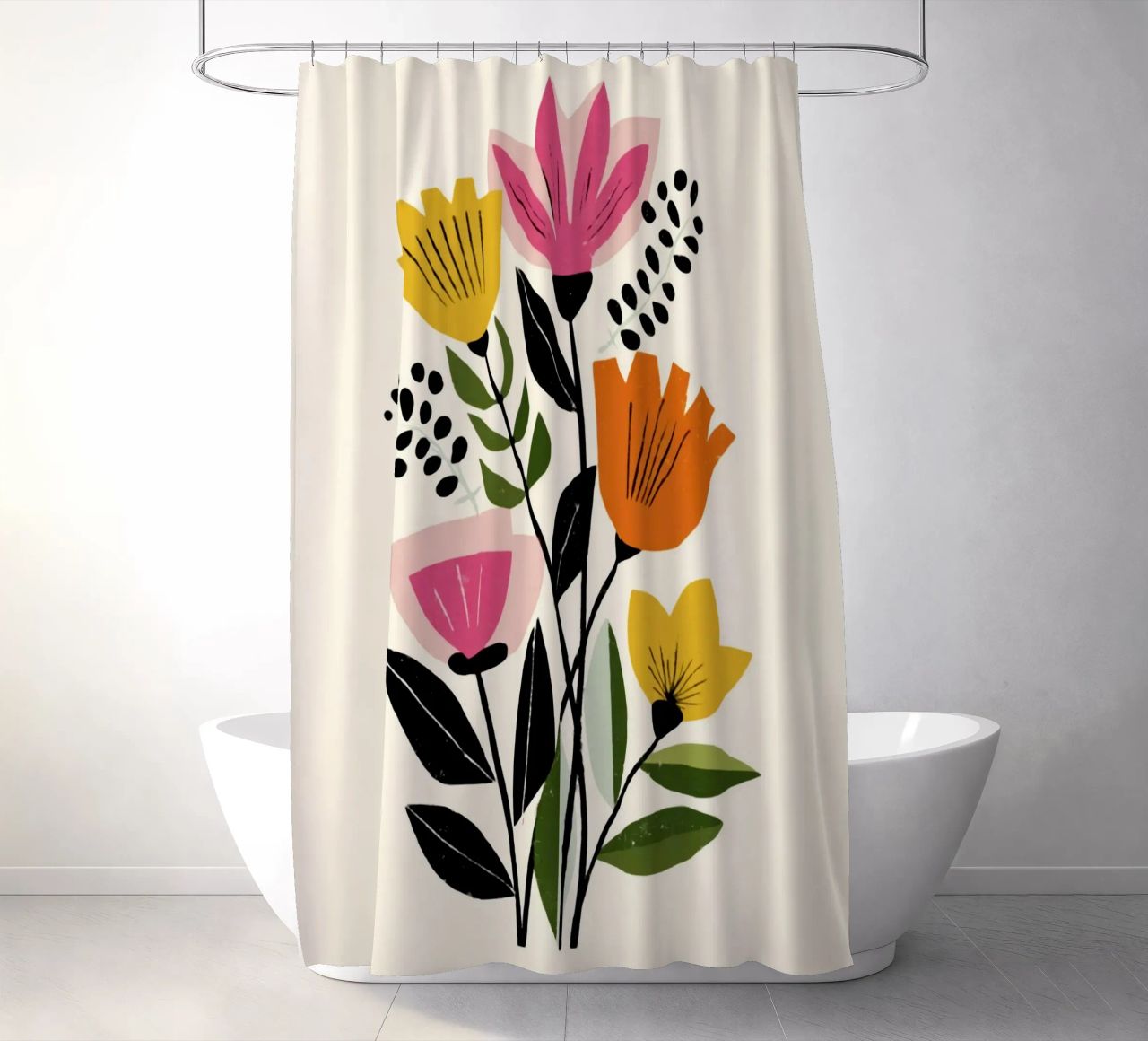 Forme botaniche astratte in un mix di colori retrò tenda da doccia da Modern Muse