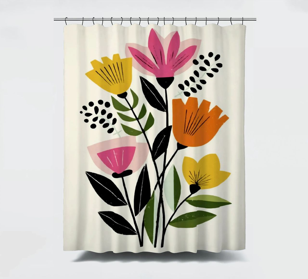 Forme botaniche astratte in un mix di colori retrò tenda da doccia da Modern Muse
