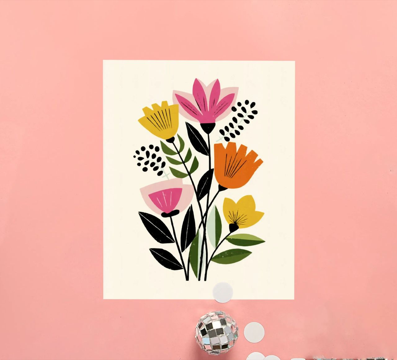 Forme botaniche astratte in un mix di colori retrò adesivo da Modern Muse