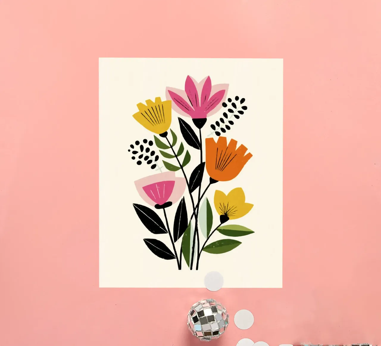 Forme botaniche astratte in un mix di colori retrò adesivo da Modern Muse