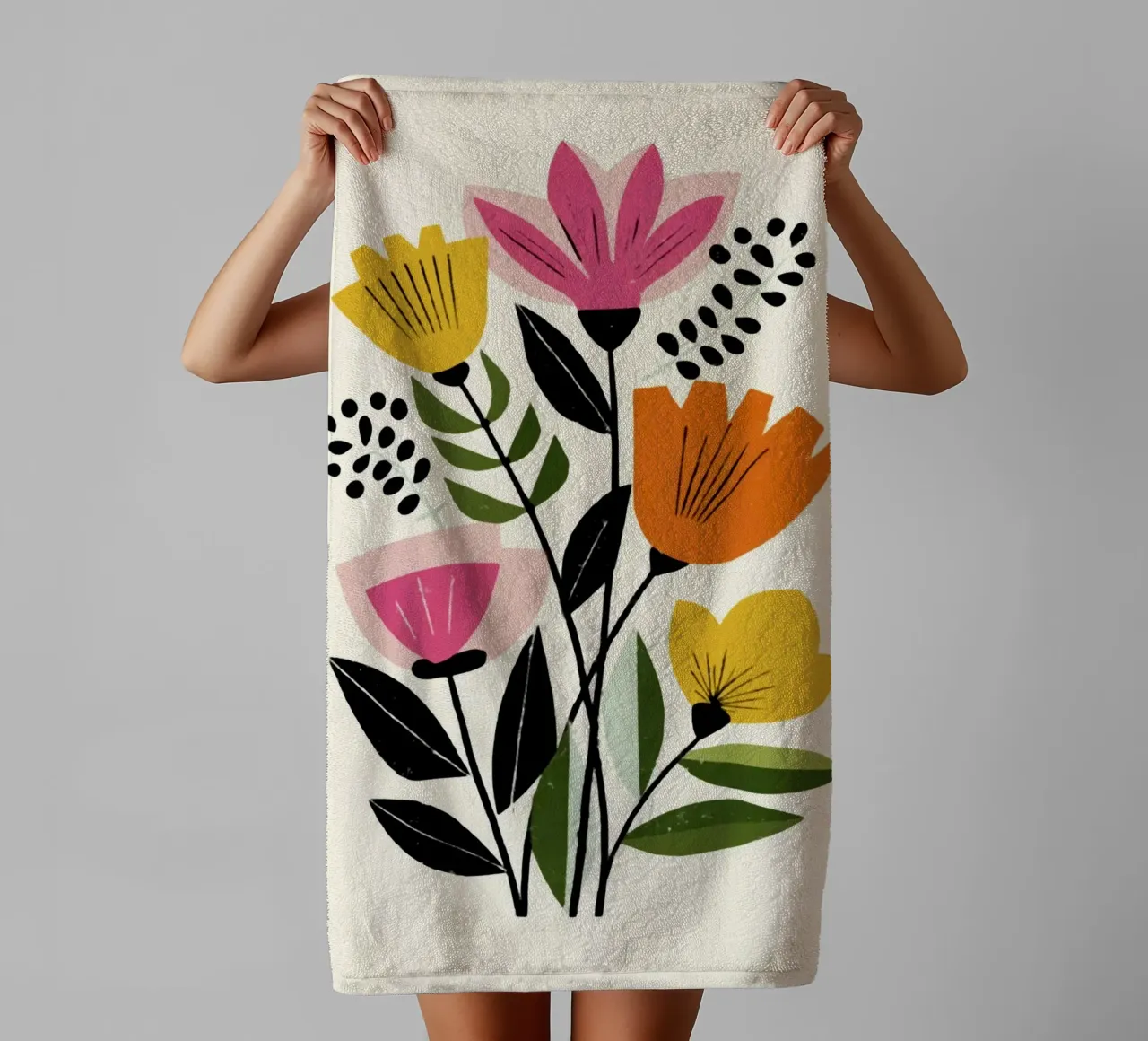 Formes botaniques abstraites dans un mélange de couleurs rétro serviette de bain de Modern Muse