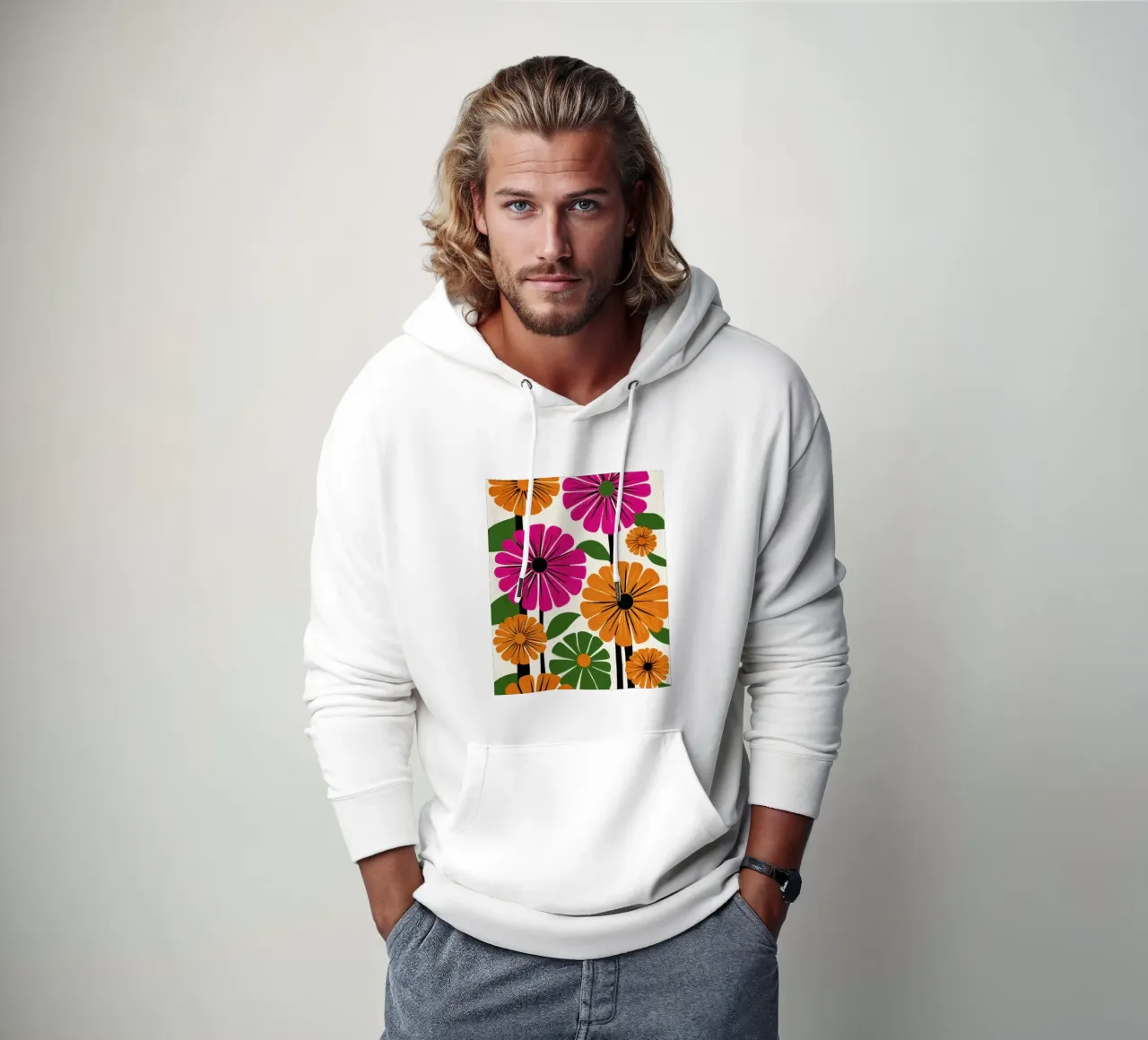 Forme botaniche astratte in un mix di colori retrò felpa con cappuccio da Modern Muse
