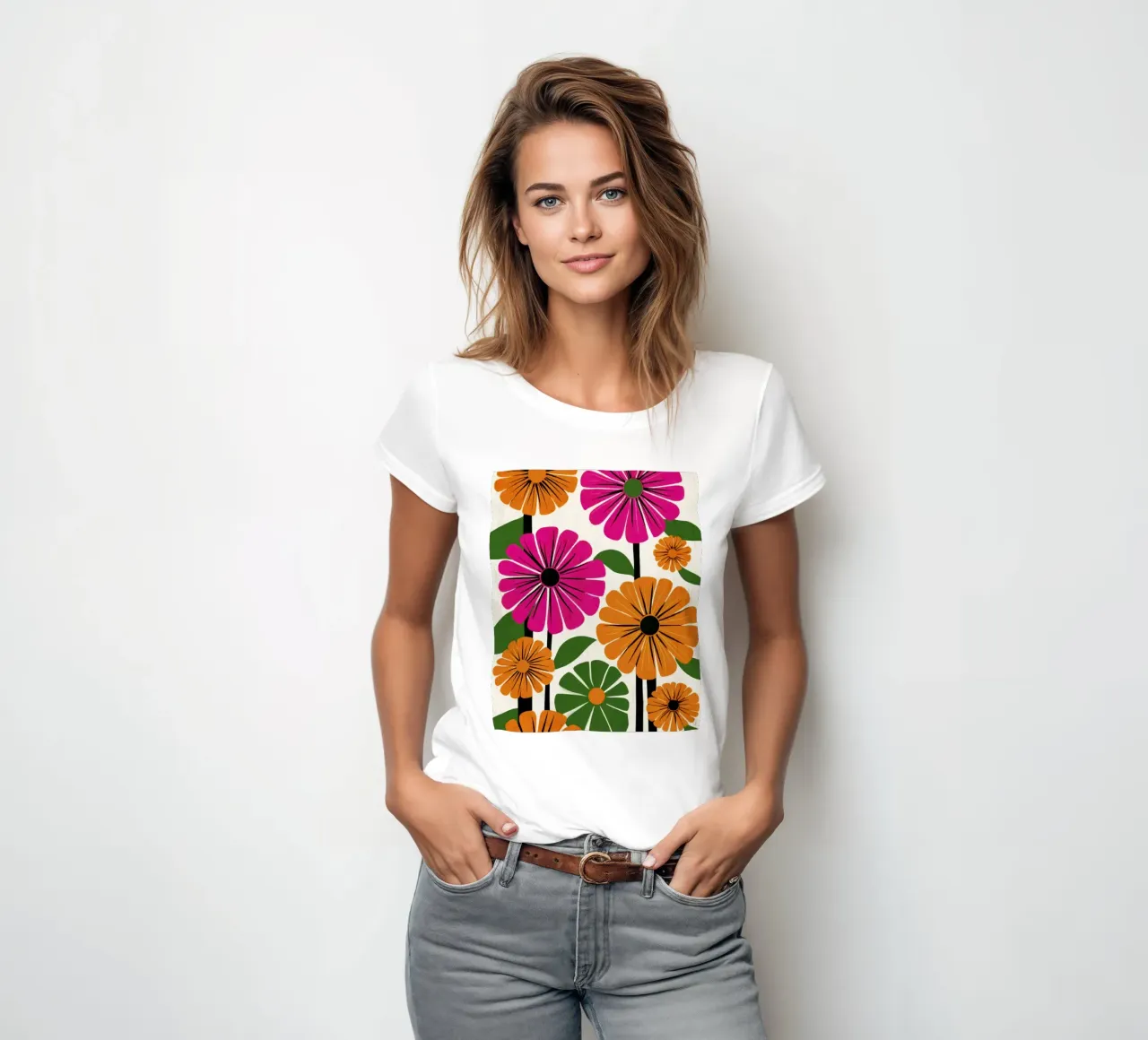 Forme botaniche astratte in un mix di colori retrò t-shirt da donna da Modern Muse