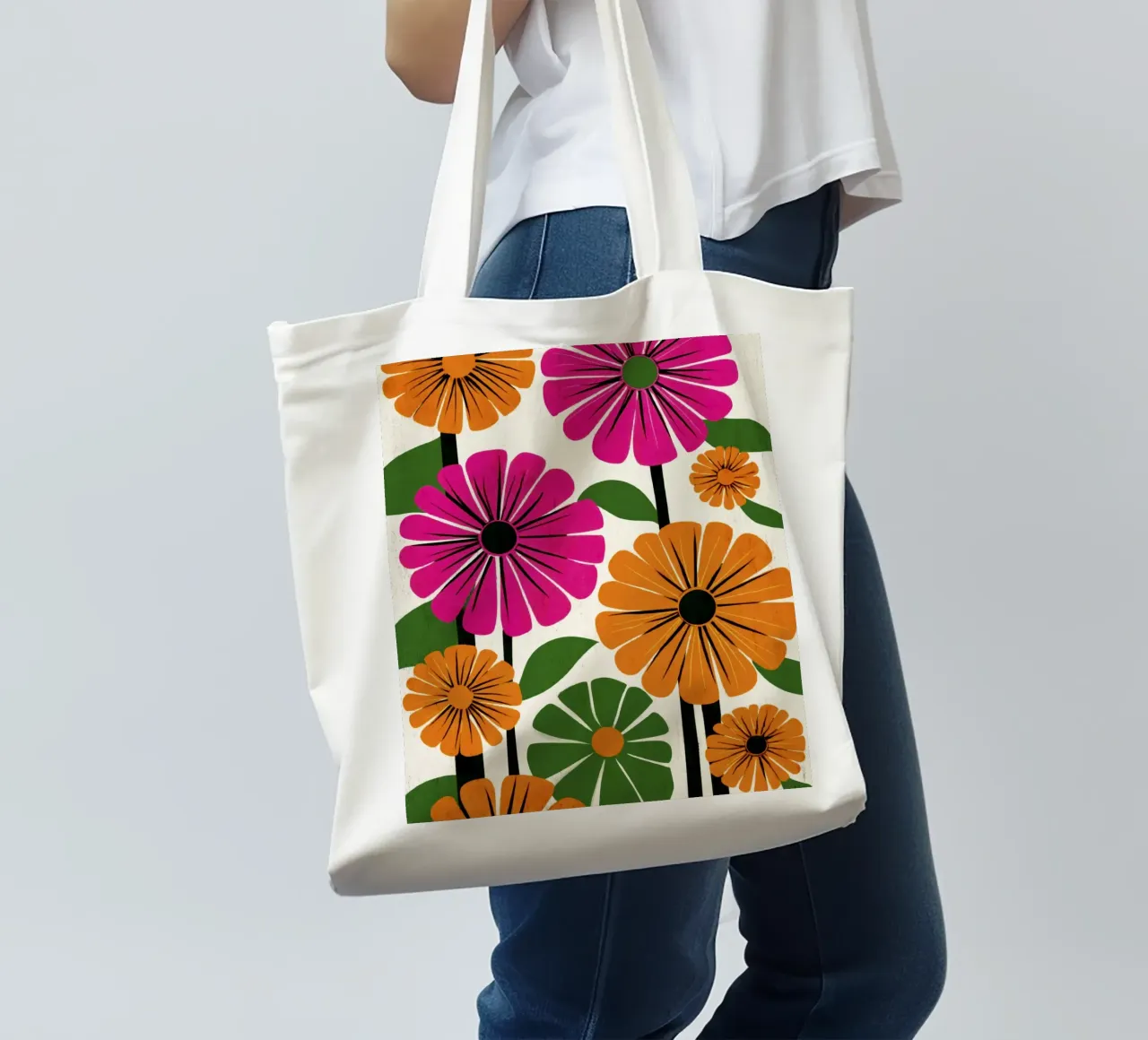 Forme botaniche astratte in un mix di colori retrò borsa in juta da Modern Muse