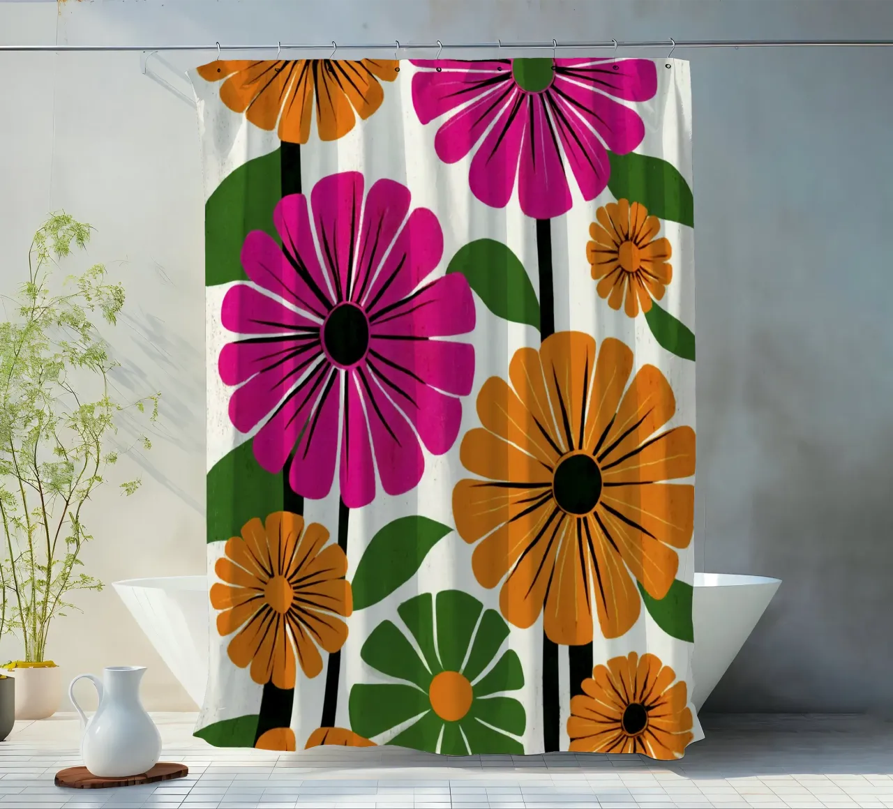Forme botaniche astratte in un mix di colori retrò tenda da doccia da Modern Muse