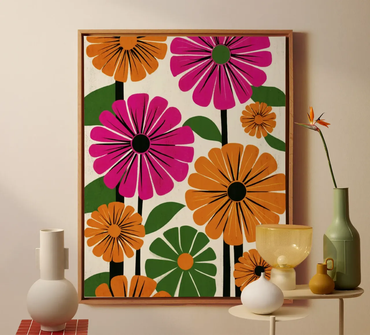 Forme botaniche astratte in un mix di colori retrò tela da Modern Muse