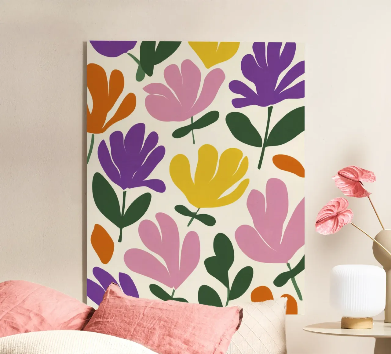 Forme botaniche astratte di fiori primaverili in un mix di colori retrò plexiglass da Modern Muse