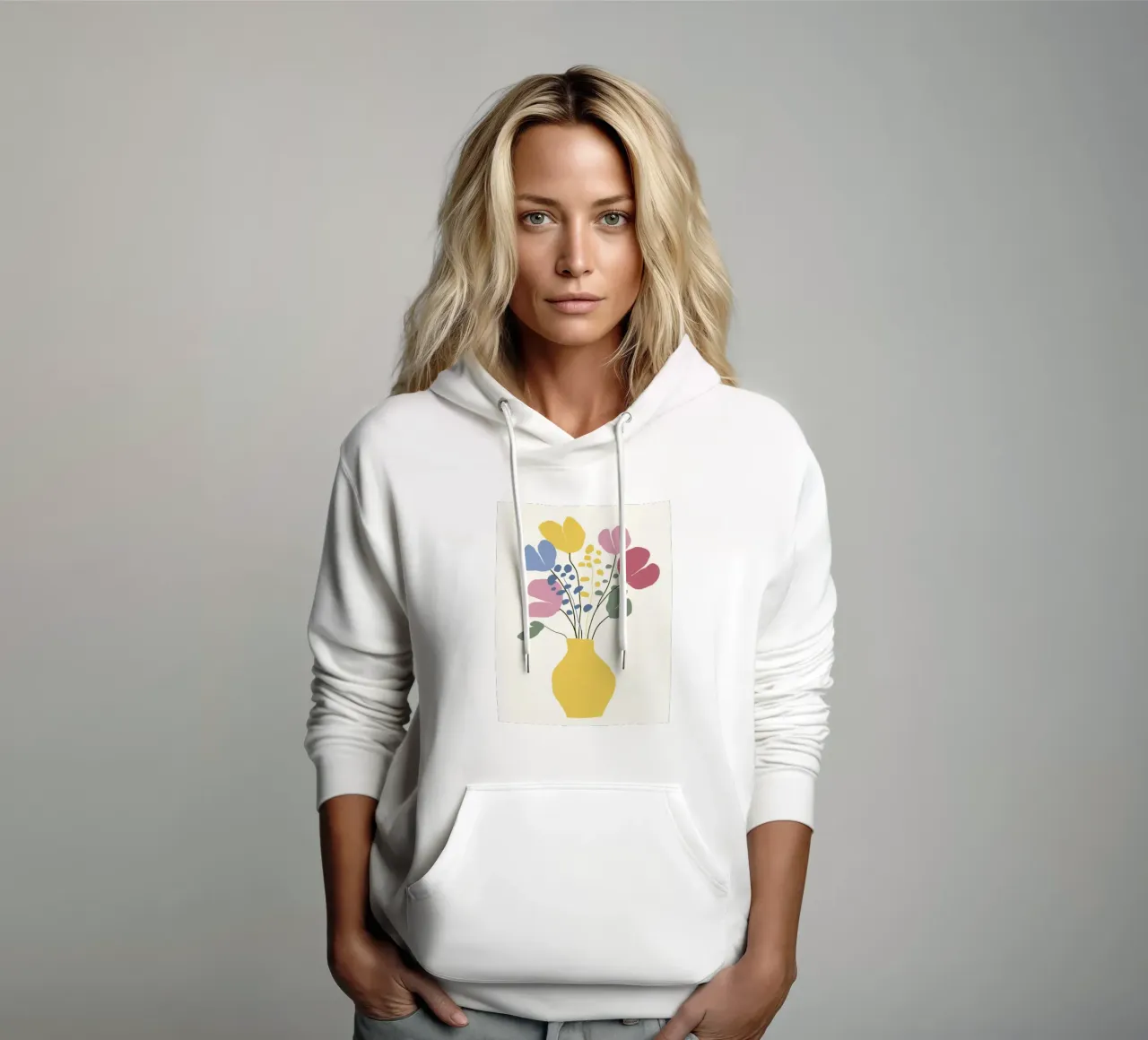 Flores abstractas en jarrón con colores retro veraniegos sudadera con capucha de Modern Muse