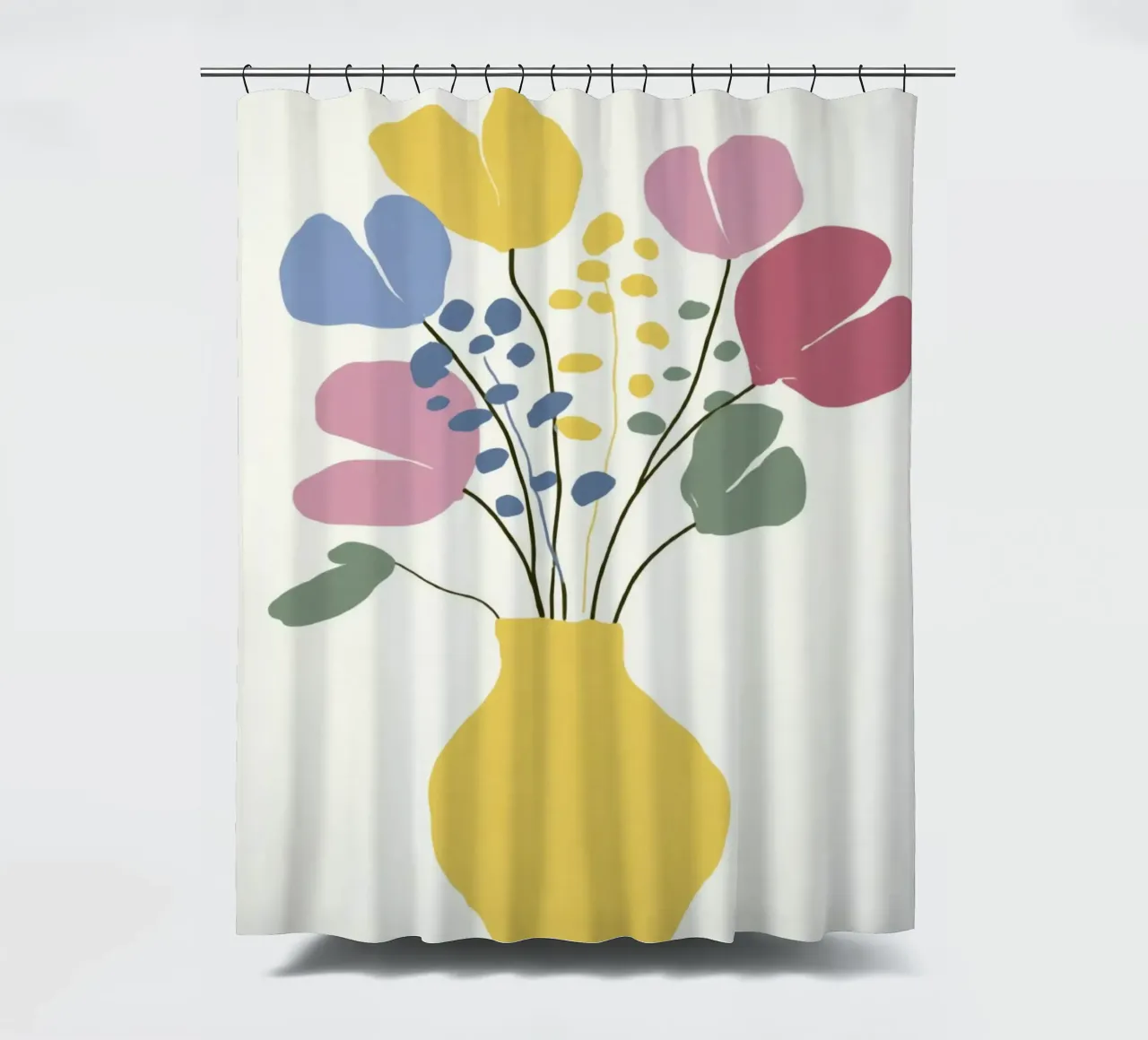 Abstrakte Blumen in Vase in Retro-Sommerfarben Duschvorhang von Modern Muse
