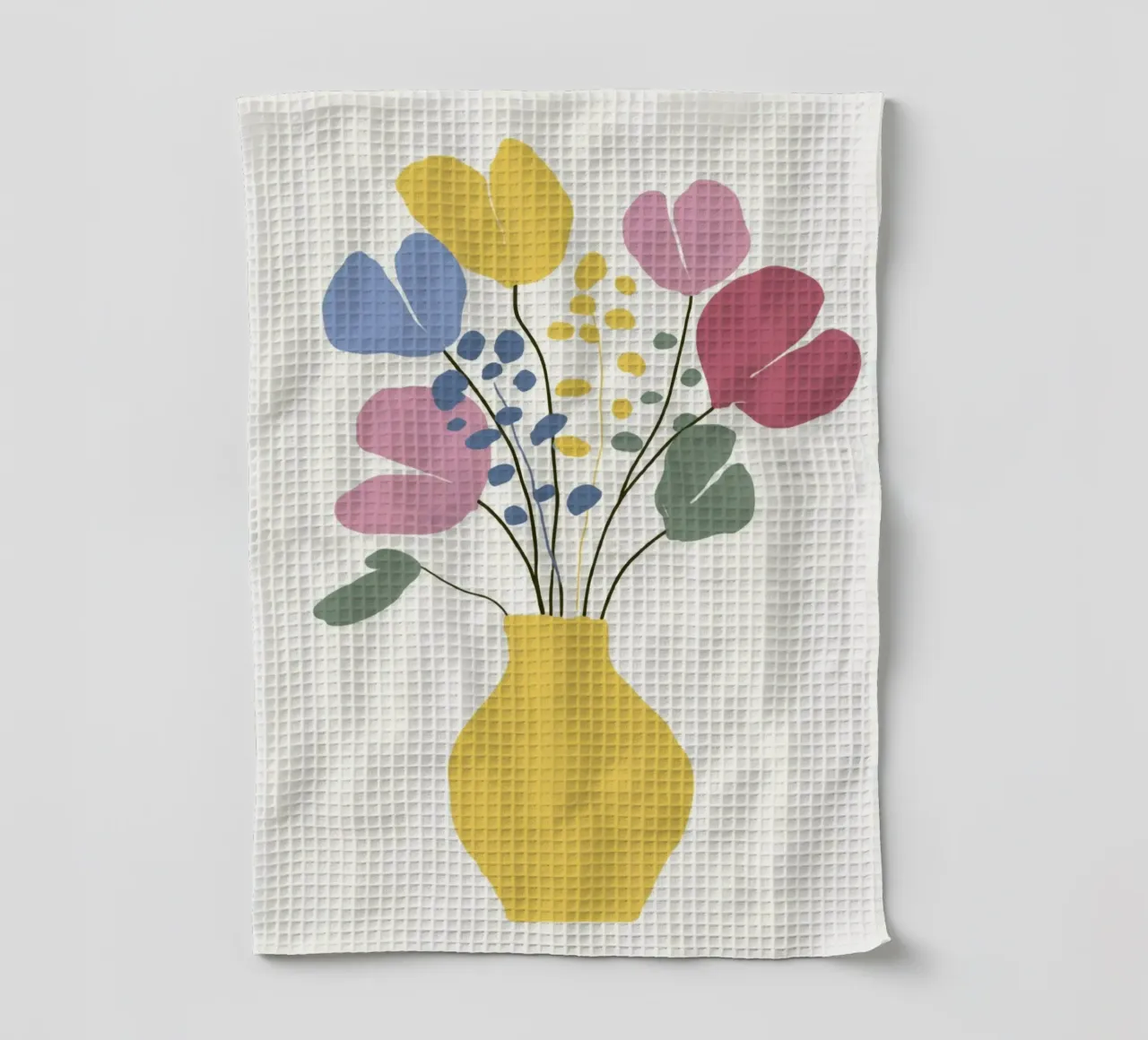 Abstracte bloemen in vaas in retro zomerkleuren theedoek van Modern Muse