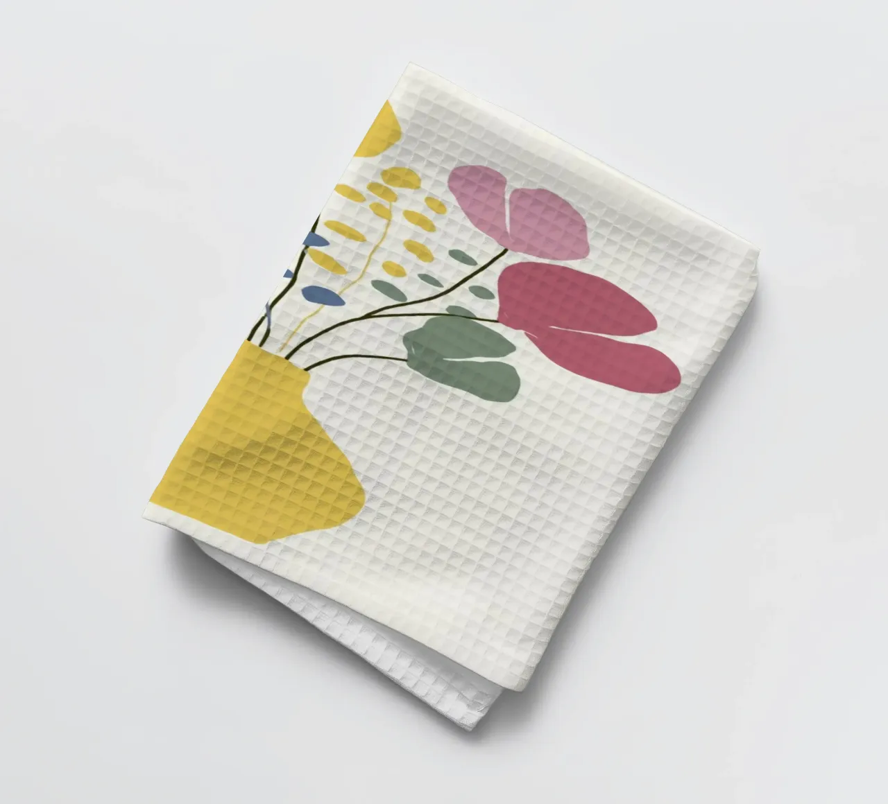 Abstracte bloemen in vaas in retro zomerkleuren theedoek van Modern Muse