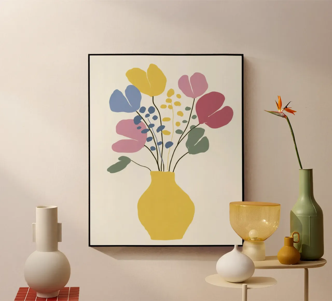 Flores abstractas en jarrón con colores retro veraniegos metacrilato de Modern Muse