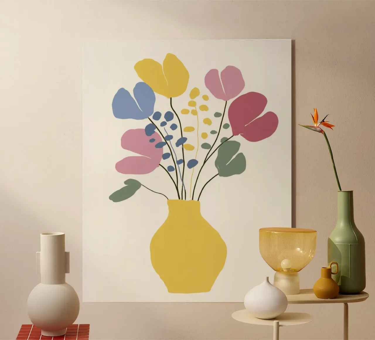 Flores abstractas en jarrón con colores retro veraniegos metacrilato de Modern Muse