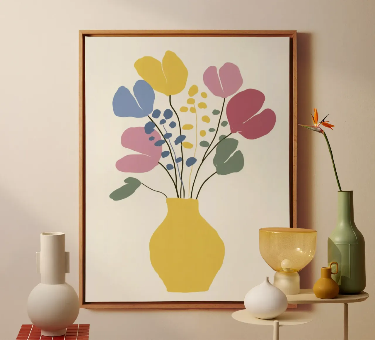 Abstract Florals In Vase in Retro Summer Colors canvas by Modern Muse