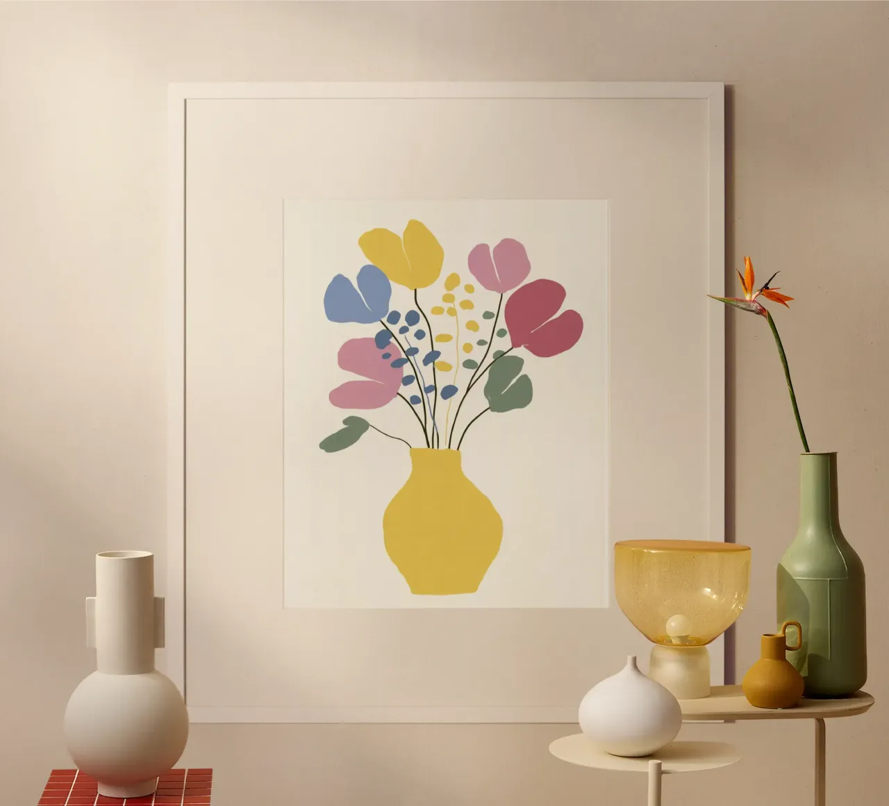 Flores abstractas en jarrón con colores retro veraniegos hahnemühle de Modern Muse
